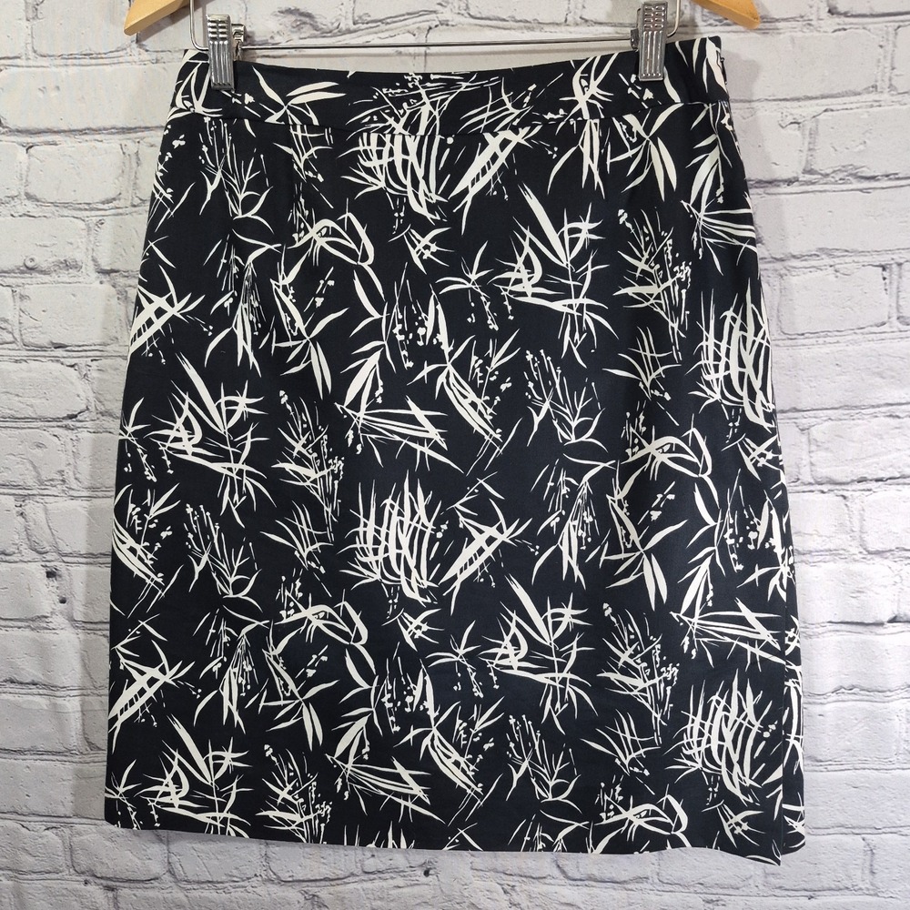 Vintage 90's 100%‎ Silk Skirt Black White Bamboo Print Midi Size 10 Lined